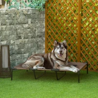 PawHut Lettino per Cani di Taglia Grande Fino a 50kg, Metallo e Tessuto Oxford, 122x92x23 cm, Marrone(m-2)