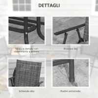 Outsunny Set Salotto da Giardino con Tavolino in Vetro, 2 Poltrone e Divanetto Pieghevoli, Grigio(m-7)