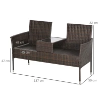 Outsunny Two-Seat Rattan Chair, with Middle Table - Brown(m-3)