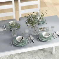 HOMCOM Sitzgruppe, 4-teiliges Esstisch-Set, 1 Tisch, 1 Bank, 2 Stühle, Grau + Weiß(m-8)