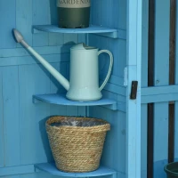 Outsunny Armoire abri de Jardin Remise pour Outils 3 étagères 2 Portes loquets + Range-bûches Toit Pente bitumé Bois Sapin traité Bleu(m-8)