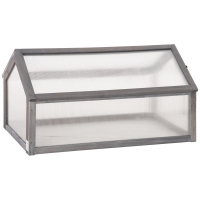 Outsunny Mini-Gewächshaus, Kompaktes Pflanzenhaus aus Holz, Polycarbonat-Platten, Belüftungsöffnung, 90L x 52B x 49,5H cm, Grau