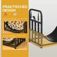 Outsunny Brennholzgestell, Baum- und Bärenszene, Metallstruktur, erhöhte Bodenplatte, 42x33,5x43 cm, Schwarz(m-5)