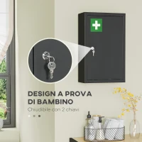 kleankin Armadietto Medicinali con 3 Mensole e Blocco con Chiavi in Acciaio, 30x14x46cm, Nero(m-4)