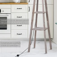 HOMCOM Lampada da Terra in Legno con 3 Ripiani e Paralume in Tessuto, 45x45x148cm, Grigio(m-5)