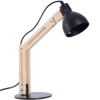 HOMCOM Lampe de table lampe de bureau style scandinave néo-rétro dim. 26L x 15l x 41H cm hauteur angle réglable bois pin métal noir(m-8)