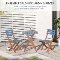 Outsunny Ensemble bistro de jardin 3 pièces avec 1 table et 2 chaises pliantes en bois de pin - bleu(m-4)