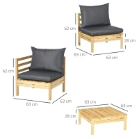 Outsunny Conjunto de Muebles de Jardín de Madera 5 Piezas 4 Módulos de Sofá con Cojines y Mesa de Centro para Exterior Natural(m-3)