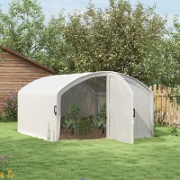 Outsunny Polytunnel Greenhouse Walk-in Grow House with UV-resistant PE Cover, Door, Galvanised Steel Frame, 4 x 3 x 2m, White(m-10)
