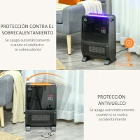 HOMCOM Calefactor Eléctrico Portátil 2000W 2 en 1 Radiador Cerámico con Humidificador Función de Desinfección Mando a Distancia Termostato Temporizador Luces LED para Sala de 30 m² 33x21x49,5 cm Negro(m-7)