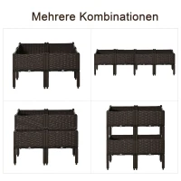 Outsunny Hochbeet 4-teiliger Pflanzkasten mit Abflusslöchern Rattan-Look Blumenkasten DIY Braun 40 x 40 x 44 cm(m-6)