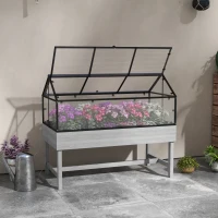 Outsunny 60 x 120cm Raised Garden Bed with Wooden Base - Grey(m-2)