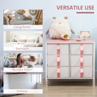 HOMCOM Chest of Drawers, Cloth Organizer Unit with 6 Fabric Drawers, Metal Frame and Wooden Top, Storage Cabinet for Kids Room, Living Room, Closet, Hallway, Pink(m-6)