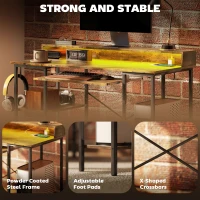 HOMCOM Computer Desk with LED Lights and Power Outlets, 120 x 55 cm Gaming Desk with Monitor Stand, Sliding Keyboard Tray and Storage Shelves for Home Office, Rustic Brown(m-9)