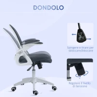 Vinsetto Sedia da Ufficio Ergonomica con Schienale a Rete e Altezza Regolabile, 65.5x61.5x88-97.5cm, Grigio(m-5)