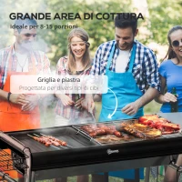 Outsunny Barbecue a Carbonella con Griglia e Piastra di Cottura, Cestino e Ripiani, 107x63x75cm, Nero(m-5)