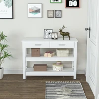 HOMCOM Mesa Consola Mesa de Recibidor Entrada con 2 Cajones y Estantes Inferiores Marco Metálico 105x40x76 cm Blanco(m-8)