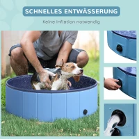 PawHut Hundebadewanne faltbar Badewanne Hundepool Plantschbecken Swimmingpool Wasserbecken für Hunde und Katzen Schwimmbecken Kunststoff+Holz Blau Ø100 x H30 cm(m-6)