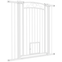 PawHut Barrera de Seguridad para Perros con Ancho Ajustable 76-104 cm con 2 Extensiones para Escalera Puerta Blanco(m-11)