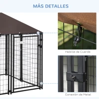 PawHut Perrera de Exterior con Toldo para Mascotas con Malla de Metal y Puerta con Cerradura 141x141x153 cm Negro(m-6)