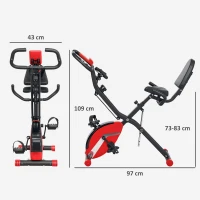 SPORTNOW Five-in-one Foldable Exercise Bike, Stationary Bike with Arm Workout Bands, LDC Monitor, Phone Holder, Red(m-3)