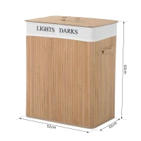 HOMCOM Bambus Wäschekorb mit Deckel 100 L Wäschesammler mit PU-Griffen, Wäschesack aus Segeltuch, Laundry Baskets Wäschesortierer für Waschküche Schlafzimmer Badezimmer Natur(m-3)