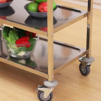 HOMCOM Carrello da Cucina 3 Ripiani Aperti 4 Ruote Omnidirezionali con 2 Freni Cuscinetti Anti-Collisione in Acciaio Inossidabile 430 Argento 90.5x50.5x88.2cm(m-8)