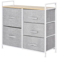 HOMCOM Commode à Tiroirs en Tissu Meuble de Rangement avec 5 Tiroirs Amovibles pour Chambre Salon Cuisine 83 x 29 x 77 cm Gris(m-10)