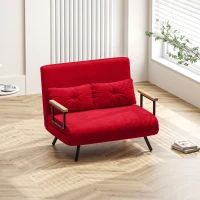HOMCOM Divano Letto in Tessuto Effetto Velluto con Schienale Regolabile e 2 Cuscini, 102x73x81 cm, Rosso(m-8)