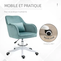HOMCOM Chaise de bureau velours fauteuil bureau massant coussin lombaire intégré hauteur réglable pivotante 360° vert(m-7)