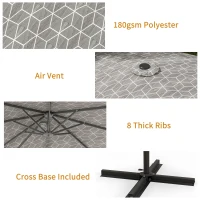 Outsunny 3(m) Convertible Cantilever Parasol and Centre-post Garden Parasol with Cross Base, 360° Rotation Banana Parasol with Crank Handle and 8 Ribs, Hanging Patio Umbrella, Black and White(m-7)