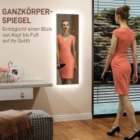 HOMCOM LED Ganzkörperspiegel, dimmbar, rahmenlos, Touch-Steuerung, 40 x 120 cm(m-4)