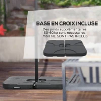 Outsunny Parasol déporté parasol de jardin Ø3 x 2,6 cm avec manivelle pied en croix 8 baleines et frange gris(m-6)