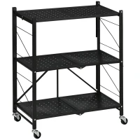 HOMCOM 3-Tier Storage Trolley Cart, Foldable Rolling Cart for Kitchen, Living Room and Bathroom, 68 x 34.5 x 85.5 cm, Black(m-11)