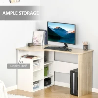 HOMCOM L-Shaped Desk, Corner Computer Desk, Study Table with Storage Shelf Office Home Workstation - Oak Tone and White(m-4)