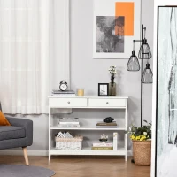 HOMCOM Mesa Consola de Entrada Recibidor con 2 Cajones y 2 Estantes Inferiores Mueble Moderno Base Elevada Antivuelco 100x30,5x80 cm Blanco(m-6)