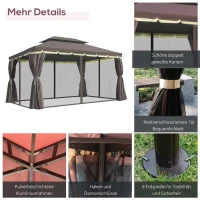 Outsunny Gartenpavillon Pavillon 390 x 290 x 280 cm Gartenzelt Festzelt Partyzelt mit 4 x Seitenteile Moskitonetz wetterfest Aluminium Polyester Kaffee+Schwarz(m-4)