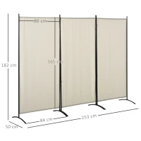 HOMCOM Paravento Separé da Interno a 3 Pannelli Pieghevole in Metallo e Poliestere, 253x50x182cm, Beige(m-3)
