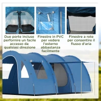 Outsunny Tenda da Campeggio per 5-6 Persone con 2 Porte, Finestre e Tasche Portaoggetti, 475x315x215 cm, Blu(m-5)