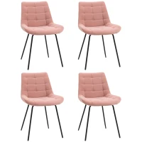 HOMCOM Lot de 4 chaises de salle à manger en tissu aspect velours capitonné et piètement métal noir 50 x 61 x 79 cm rose(m-10)