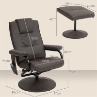 HOMCOM Sillón Relax Reclinable con Reposapiés con 10 Puntos de Masaje con Mando a Distancia para Salón Oficina Marrón(m-3)