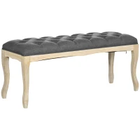HOMCOM Banc Banquette capitonnée Style Classique 110 cm Bout de lit Rembourrée en lin piètement Bois hévéa sculpté Lin Gris(m-1)