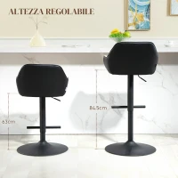 HOMCOM Set 2 Sgabelli Imbottiti ad Altezza Regolabile con Schienale e Braccioli, 52.5x53x86.5-108 cm, Nero Grigio Chiaro(m-5)