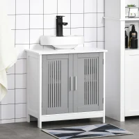 kleankin Modern Under Sink Cabinet with 2 Doors, Bathroom Vanity Unit, Pedestal Under Sink Design, Storage Cupboard with Adjustable Shelves, Grey(m-2)