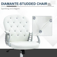Vinsetto Office Chair Ergonomic 360° Swivel PU Diamante Padded Base 5 Castor Wheels for Home Work White(m-7)