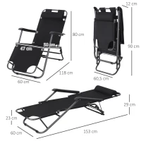 Outsunny Lot de 2 Chaises Longue inclinable transat Bain de Soleil fauteuil relax jardin 2 en 1 Pliant têtière Amovible(m-3)