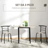 HOMCOM Set da Pranzo 3 Pezzi con 2 Sedie e 1 Tavolo da Pranzo Ovale in MDF e Acciaio per Spazi Limitati(m-4)