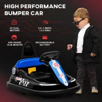 HOMCOM 6V Electric Kids Bumper Car, 6V Spin Waltz Car, with Music, Horn, Lights - Black(m-7)