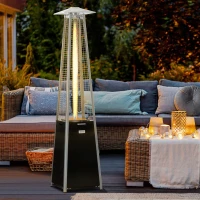 Outsunny 11.2KW Outdoor Patio Gas Heater Freestanding Pyramid Propane Heater Garden Tower Heater with Wheels, Dust Cover, Regulator and Hose, Black, 50 x 50 x 225cm(m-2)