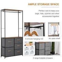 HOMCOM Chest of Drawers with Coat rack Steel Frame 5 Drawers  Bedroom Hallway Home Furniture Black Brown(m-5)